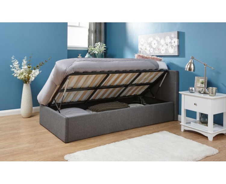 Contemporary 3ft Single Grey Fabric Side Gas Lift Up Ottoman Bed